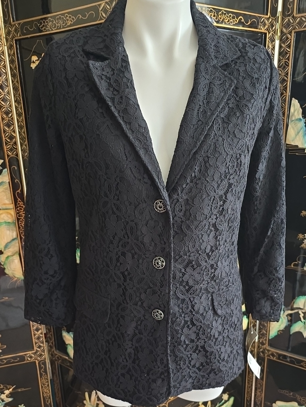 NY Collection Black Lace Blazer Jacket
